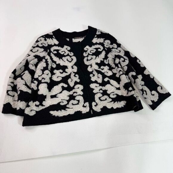 Heather B Sweater Womens XL Black Wool Blend Artsy Cardigan Open Front Snap Top - Picture 1 of 7